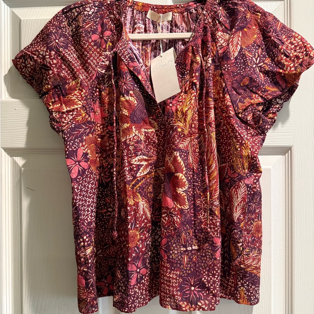 Ulla Johnson Burgundy and Pink Floral Blouse - Picture 2 of 4